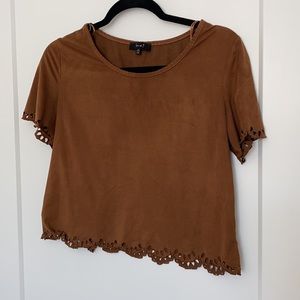 Love J Brown Suede Scalloped Shirt